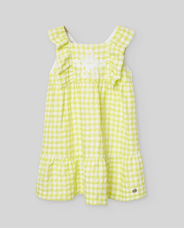 PAZ RODRIGUEZ: “PEONZA” Fluor Yellow Gingham Pattern Dress