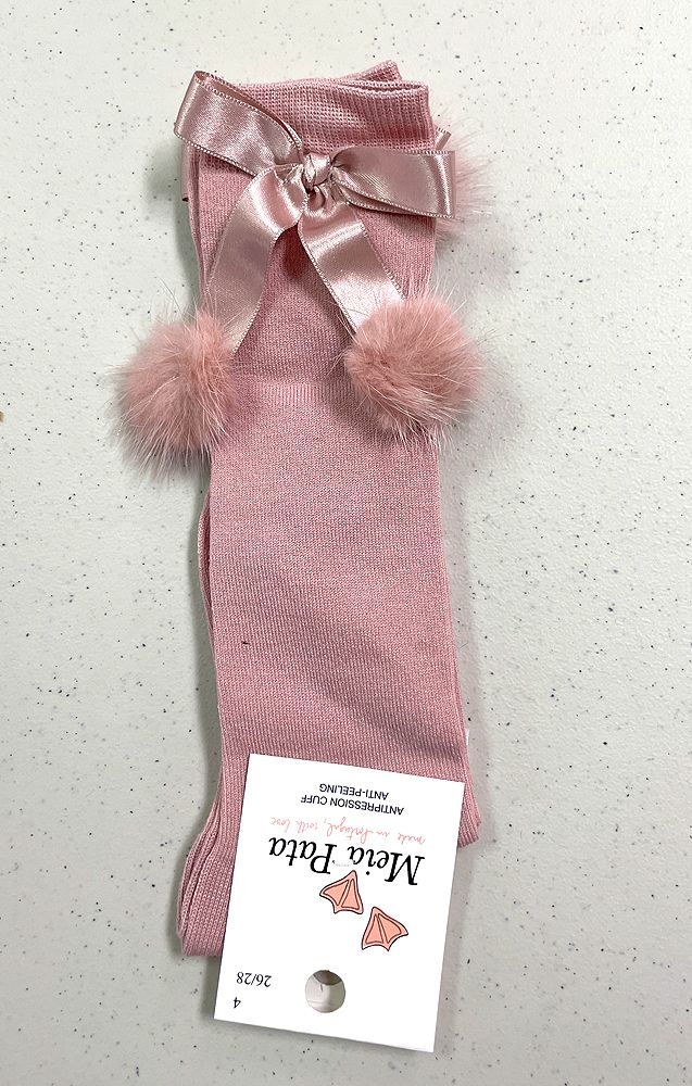MEIA PATA : PLAIN KNEESOCKS WITH CHANEL VELVET OLD PINK