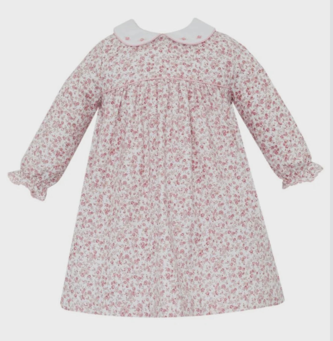 ANAVINI: PINK ROSES LIBERTY FLORAL TWILL FLOAT W/ WHITE COLLAR- non smocked