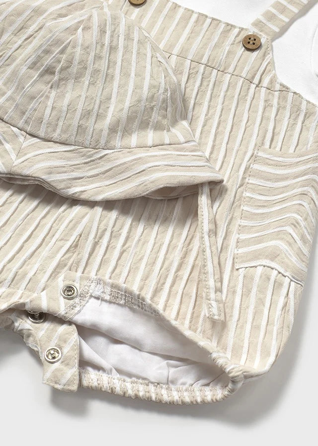 MAYORAL: INFANT BOYS STRIPED TAN ROMPER W/HAT