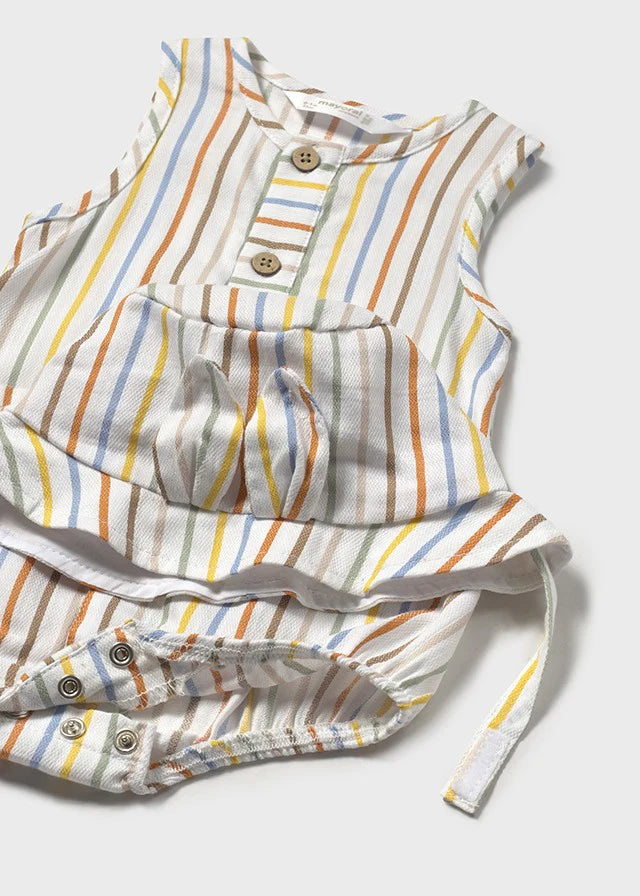 MAYORAL: INFANT BOYS MULTI STRIPE ROMPER W/HAT