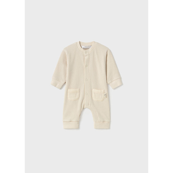 MAYORAL: NEWBORN LONG BUTTON FRONT ONESIE WITH BEAR DESIGN