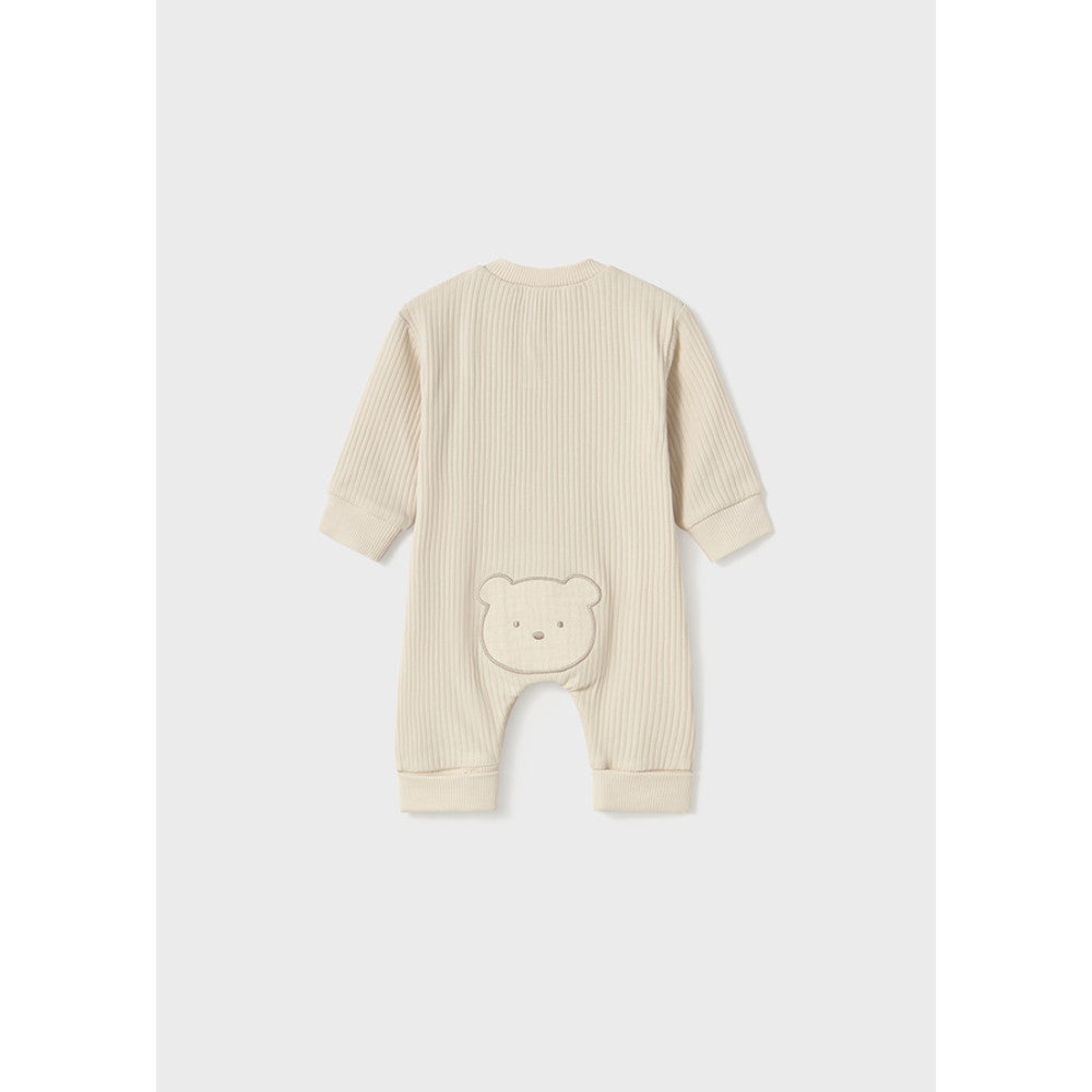MAYORAL: NEWBORN LONG BUTTON FRONT ONESIE WITH BEAR DESIGN