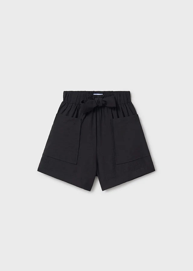 MAYORAL: GIRLS BLACK BELTED SHORTS