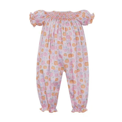 ANAVINI: LONG BISHOP BUBBLE- PINK & ORANGE PUMPKIN PRINT