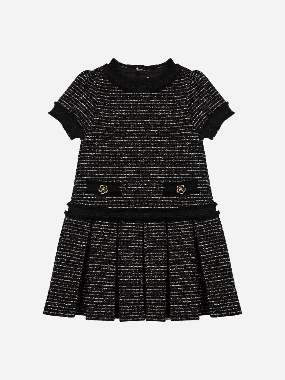 PATACHOU: BLACK TWEED PLEATED DRESS