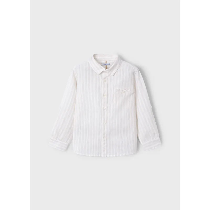 MAYORAL: BOYS L/S STRIPED WHITE/TAN SHIRT