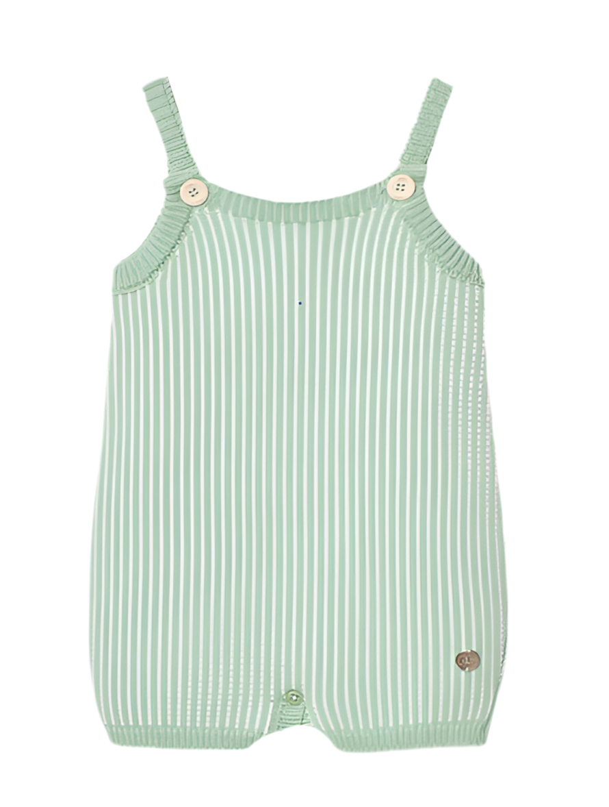 PAZ RODRIGUEZ: “CLAVEL” Knit Romper in Agave Green and Salmon