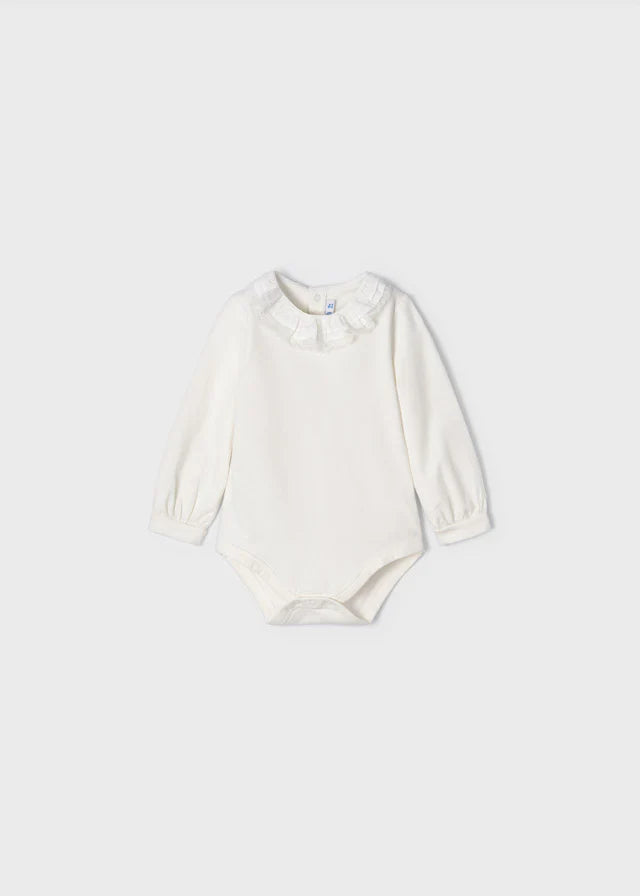 MAYORAL: White cotton w/ lace collar bodysuit