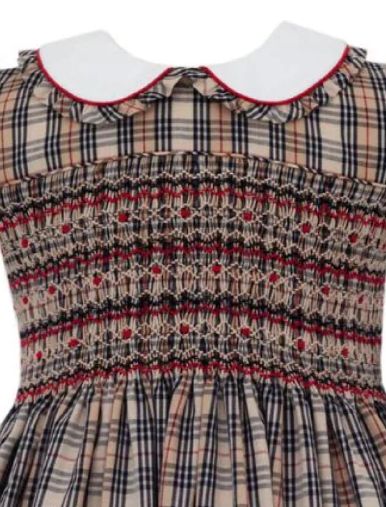 ANAVINI: Burberry Inspired Smocked KHAKI & BROWN PLAID DRESS