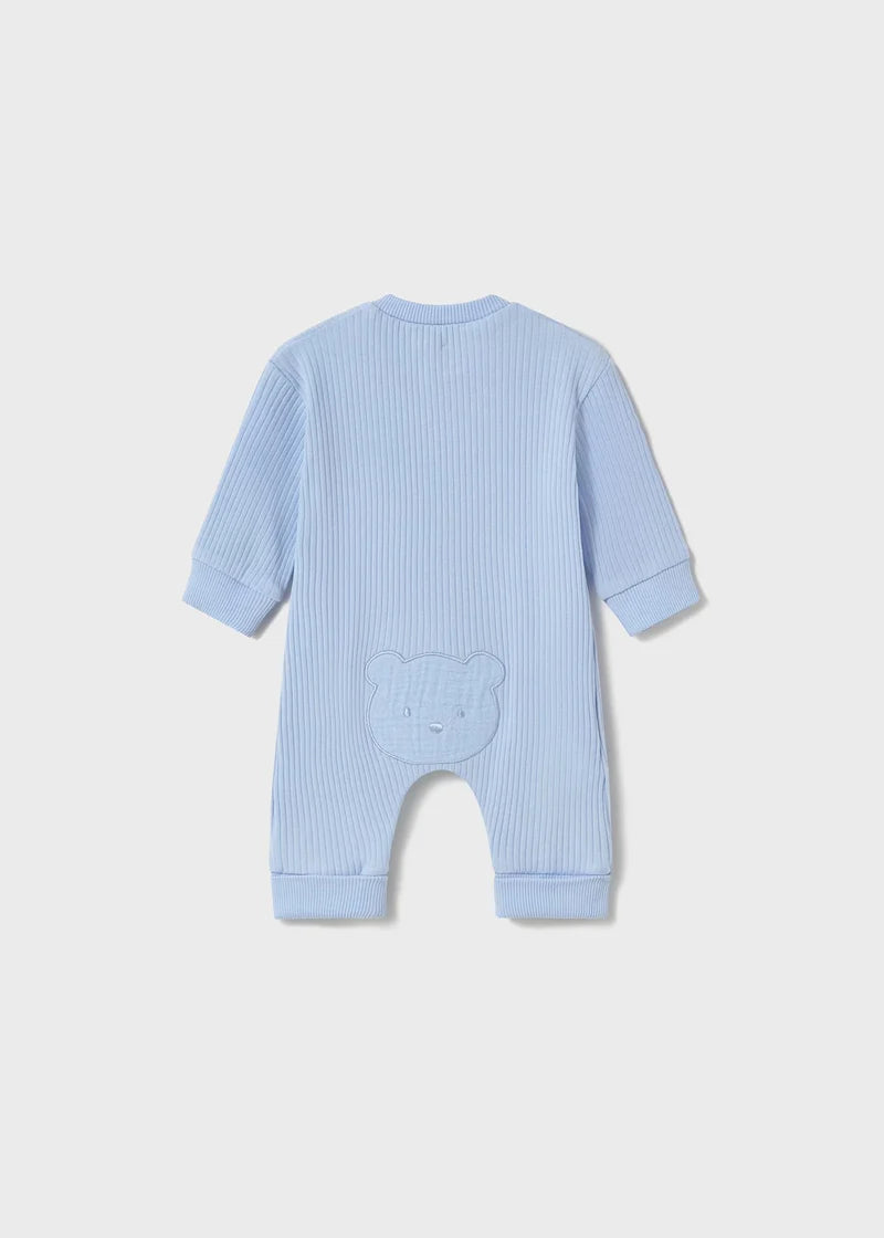 MAYORAL: NEWBORN LONG BUTTON FRONT ONESIE WITH BEAR DESIGN