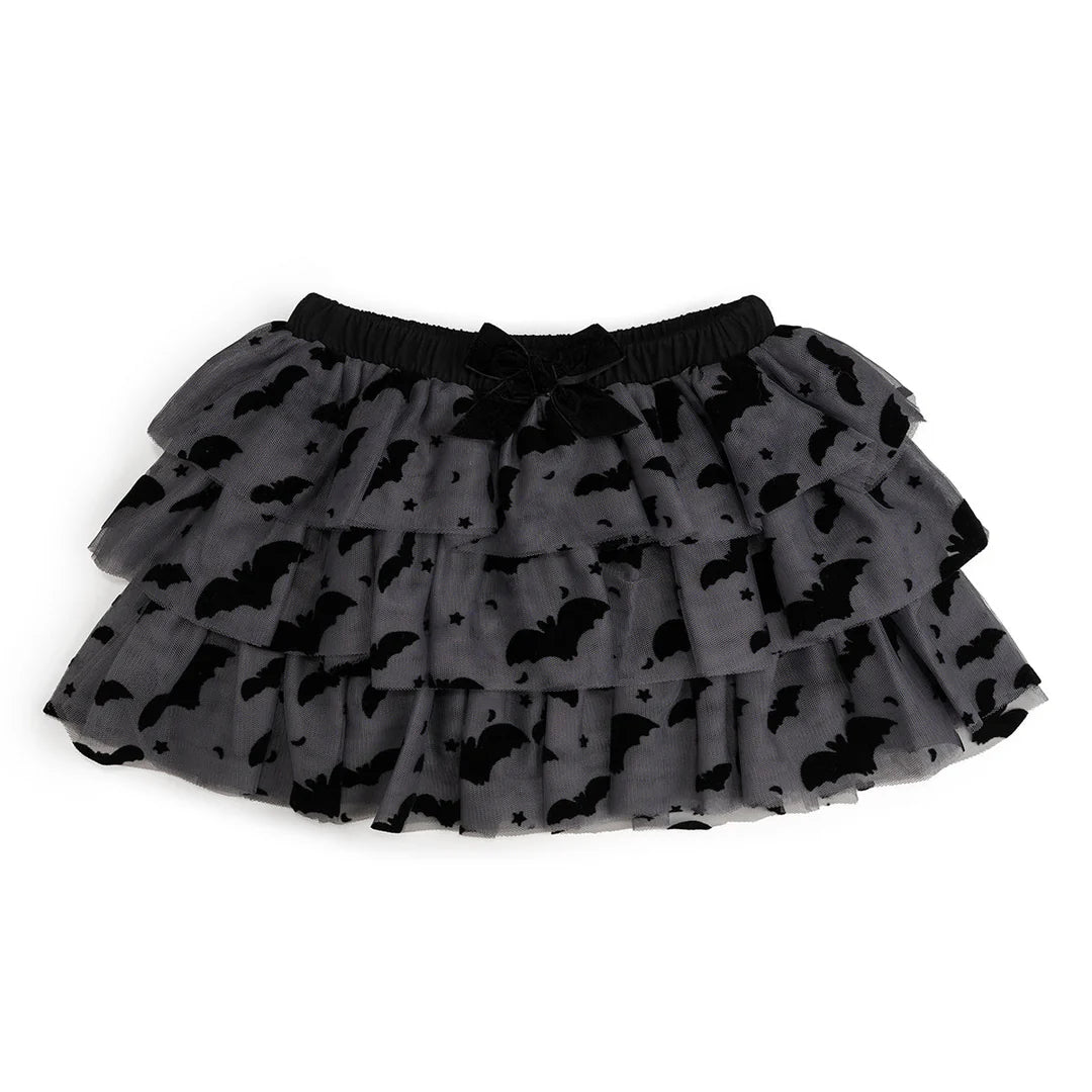 SWEET WINK: FLOCKED BATS HALLOWEEN BOW TIERED TUTU