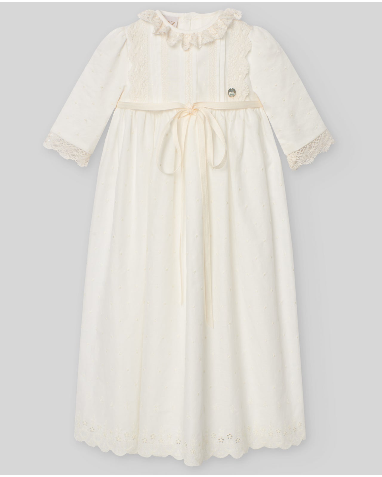 PAZ RODRIGUEZ: Cream Lace Baptismal Gown