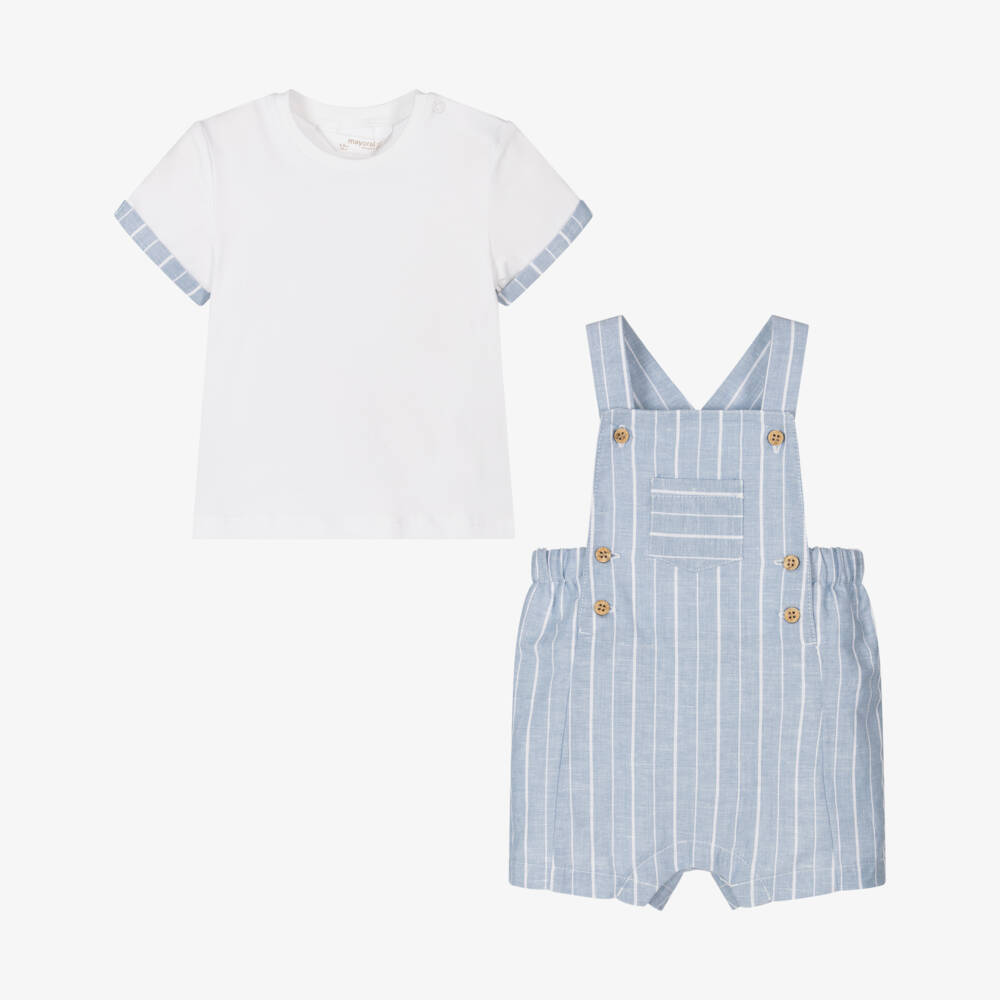 MAYORAL: INFANT BOYS BLUE STRIPED OVERALL with TEE
