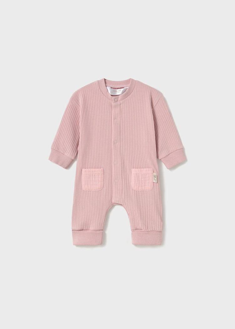MAYORAL: NEWBORN LONG BUTTON FRONT ONESIE WITH BEAR DESIGN
