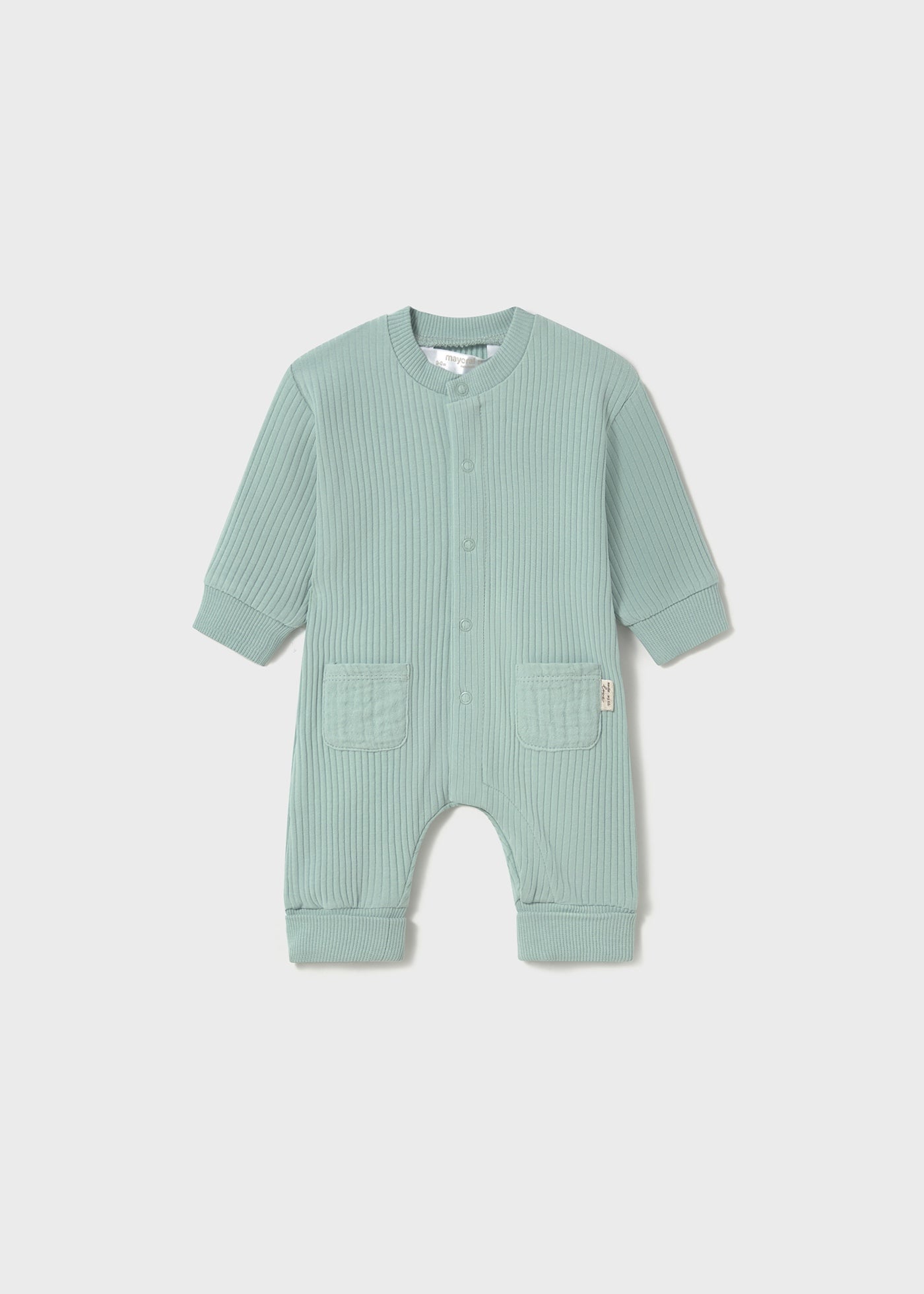 MAYORAL: NEWBORN LONG BUTTON FRONT ONESIE WITH BEAR DESIGN