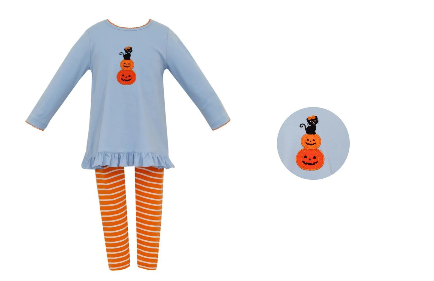 CLAIRE & CHARLIE: ORANGE KNIT STRIPE GIRL'S TUNIC SET W/BLUE TOP