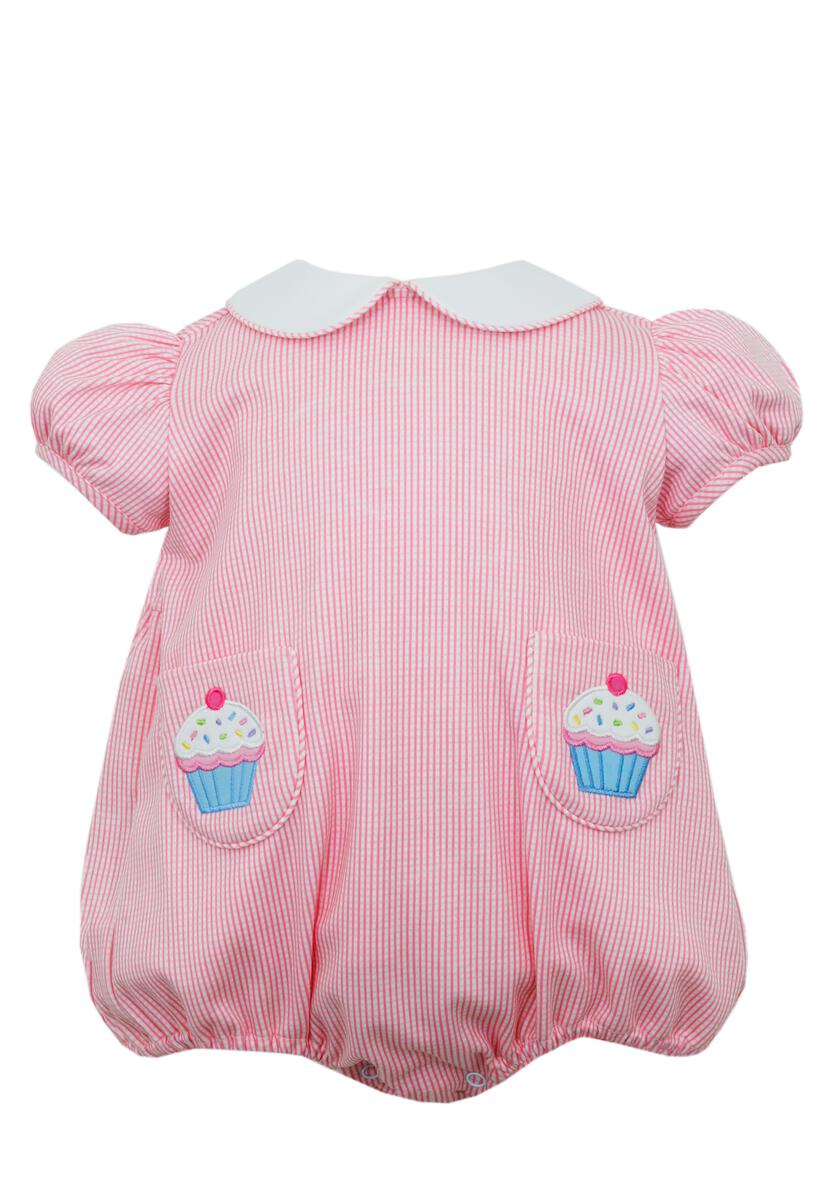 CLAIRE & CHARLIE: CUPCAKES BUBBLE-PINK GINGHAM KNIT GIRLS BUBBLE