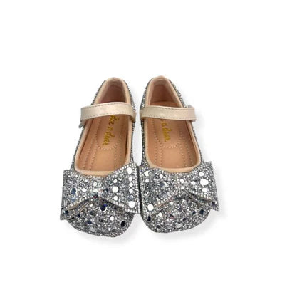 DOE A DEAR: SILVER EMBELLISHED BOWTIE FLAT SHOES (BIG SIZE RUN)