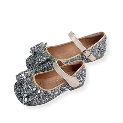DOE A DEAR: SILVER EMBELLISHED BOWTIE FLAT SHOES