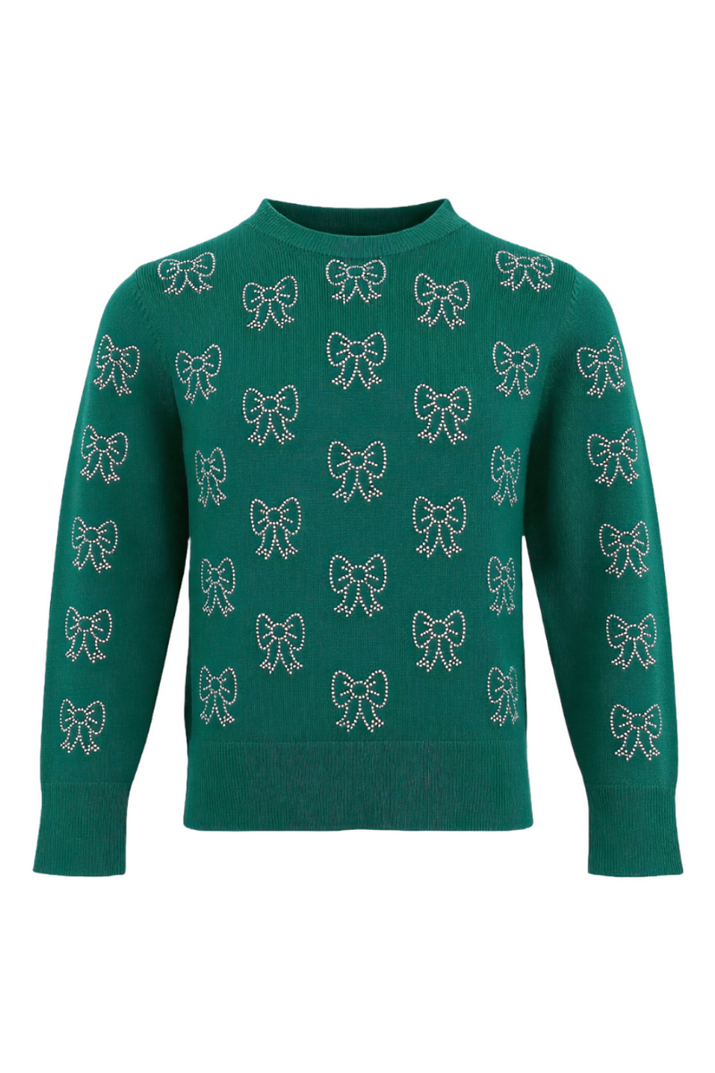 Lola & the boys : Green Crystal Bow Sweater