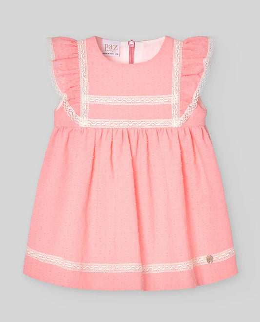 PAZ RODRIGUEZ: “CEREMONIA” Coral Infant Dress with Cream Trim