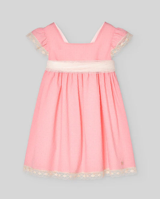 PAZ RODRIGUEZ: “CEREMONIA” Coral Girls Dress with Cream Sash