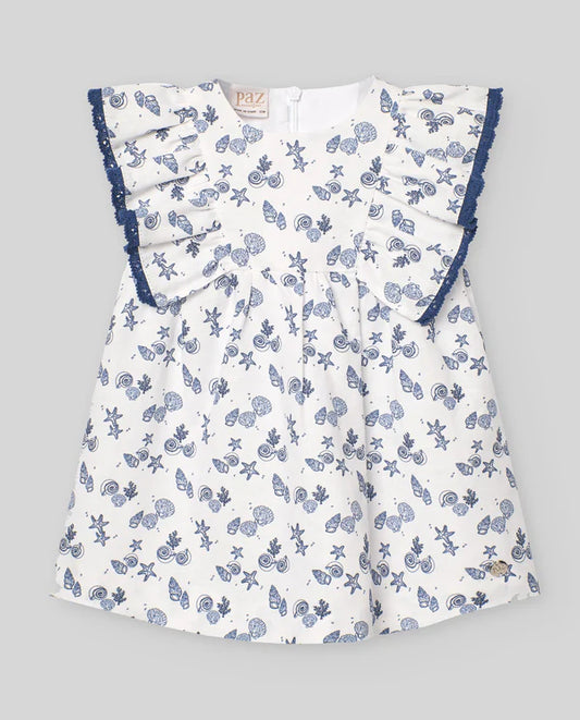 PAZ RODRIGUEZ: “RIAS” Sea Life Indigo Blue and White Dress