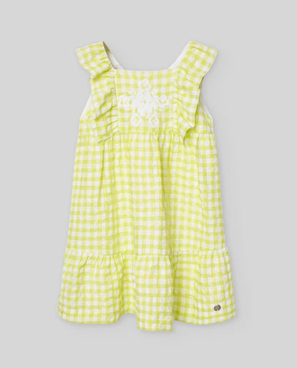 PAZ RODRIGUEZ: “PEONZA” Fluor Yellow Gingham Pattern Dress