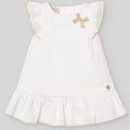 PAZ RODRIGUEZ: “LINO” White Dress with Beige Trim Dress