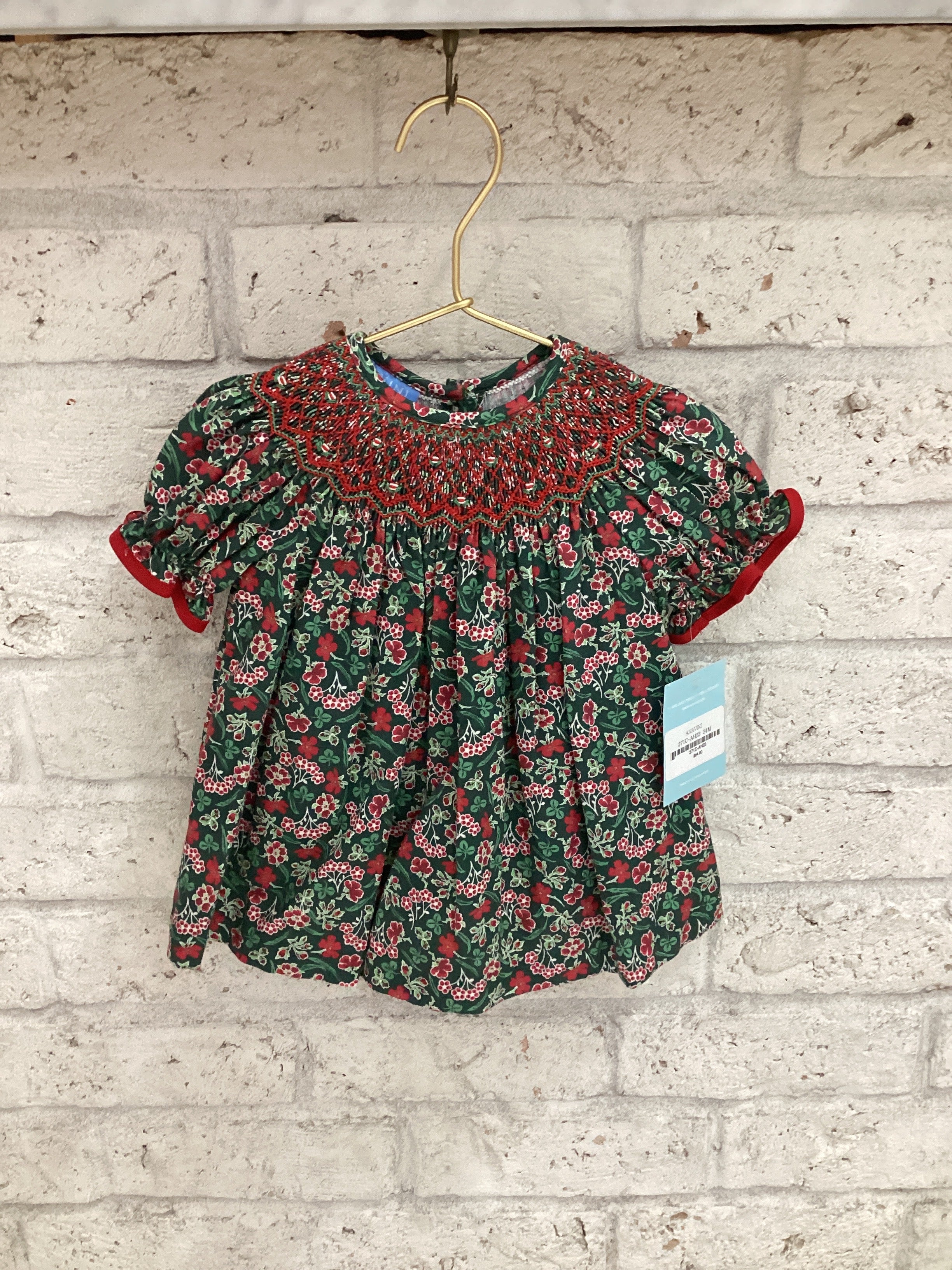 ANAVINI : Bishop bloomer set green and red holiday liberty print
