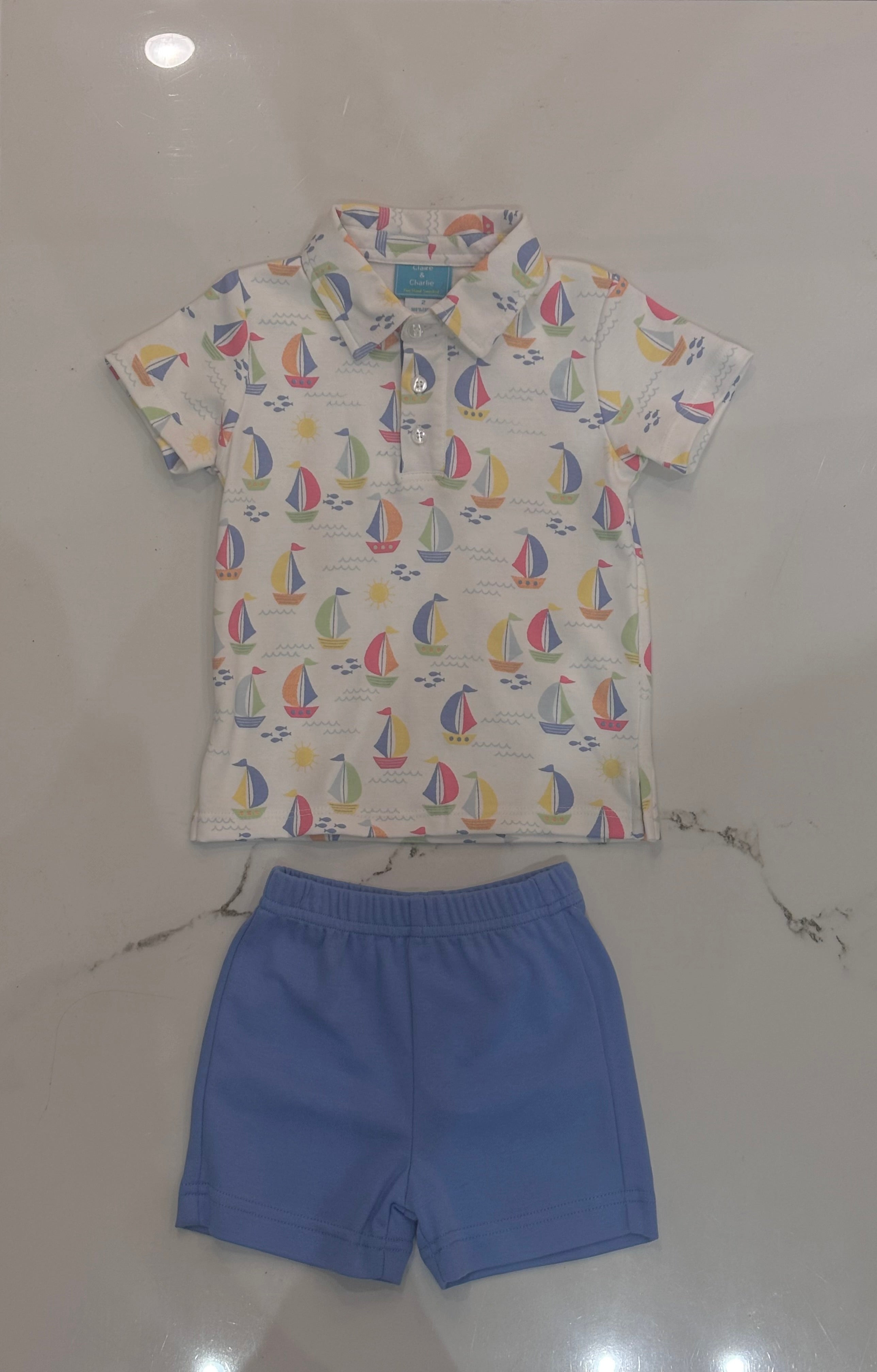 CLAIRE & CHARLIE : SAILBOATS - BOY’S POLO SHIRT & SHORT SET