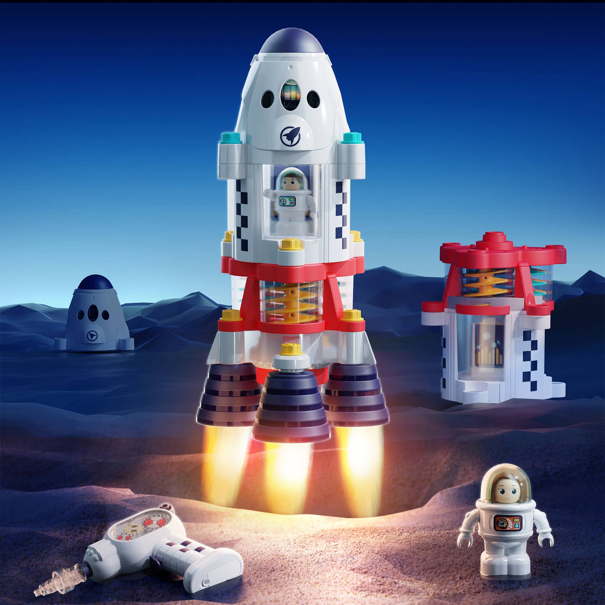 Rocket Space Toy Builder Playset - Light, Sound & Astronauts
