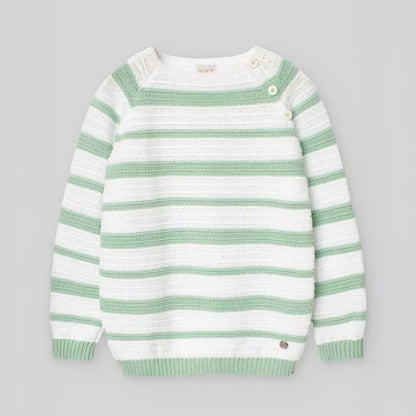 PAZ RODRIGUEZ: “RIAS” Knit Pullover in Maui Green and Agave Green Stripes