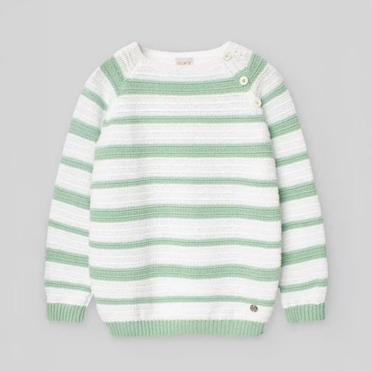 PAZ RODRIGUEZ: “RIAS” Knit Pullover in Maui Green and Agave Green Stripes