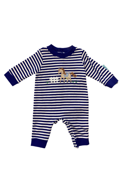 CLAIRE & CHARLIE: RIDE AWAY BOY’S- Royal Blue Knit Stripe Long Romper