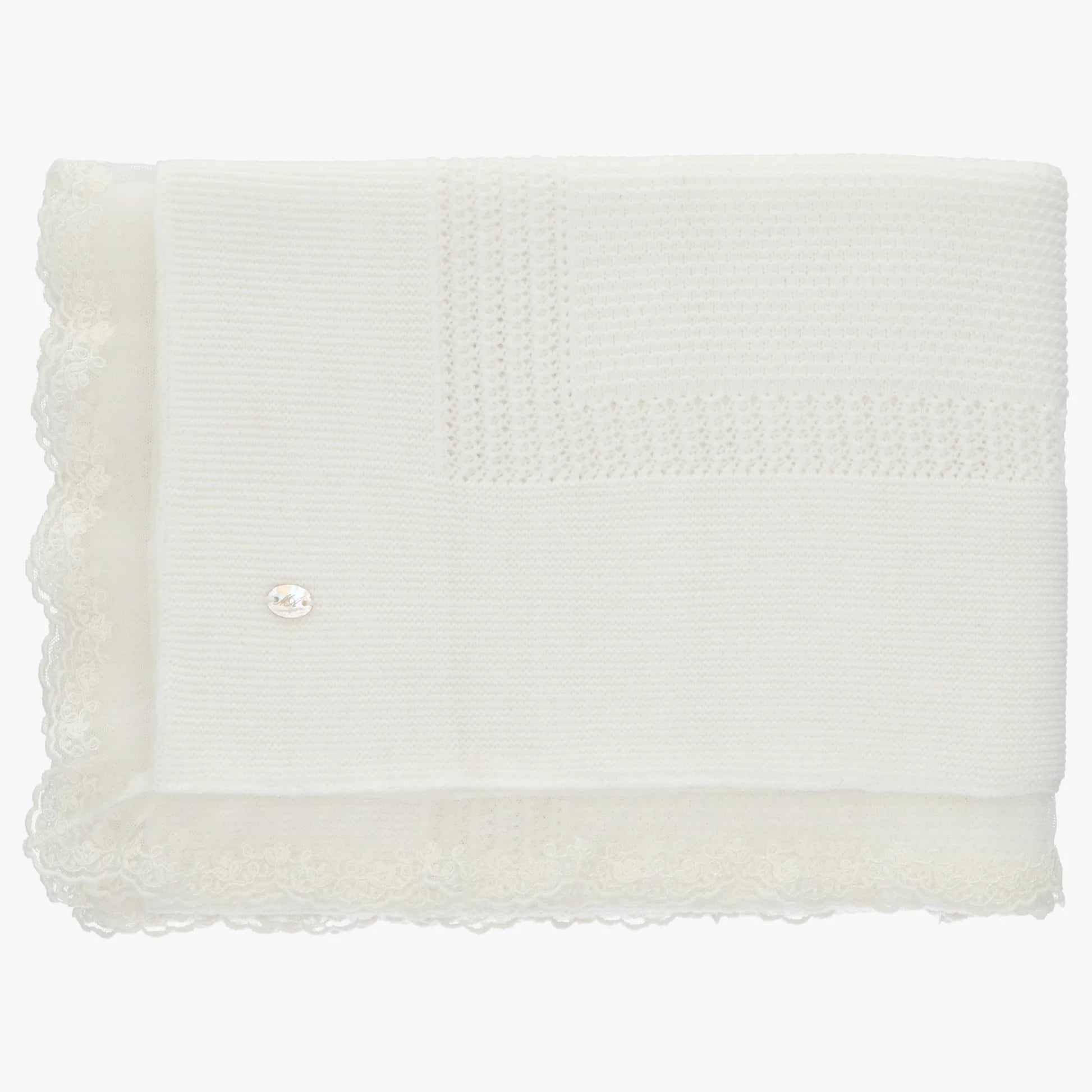 Cream Knit Blanket W/ lace