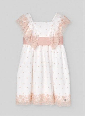 PAZ RODRIGUEZ: “Ceremonia” Woven White and Coral Dress