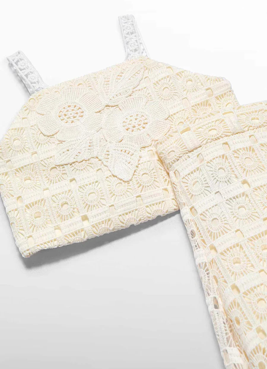 Abel & Lula Girls Cream Crochet Lace Pant Set