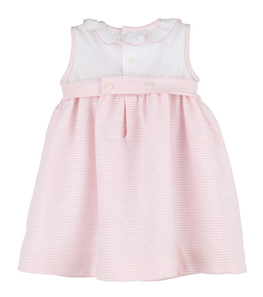 LULI & ME : STRIPES COMBO SMOCKED PINK DRESS
