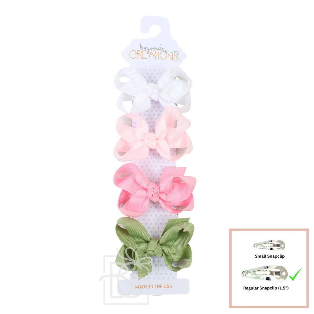 BEAUTIFUL CREATIONS: 4 PACK - 3" SMALL GROSGRAIN BOWS ON SNAP CLIP