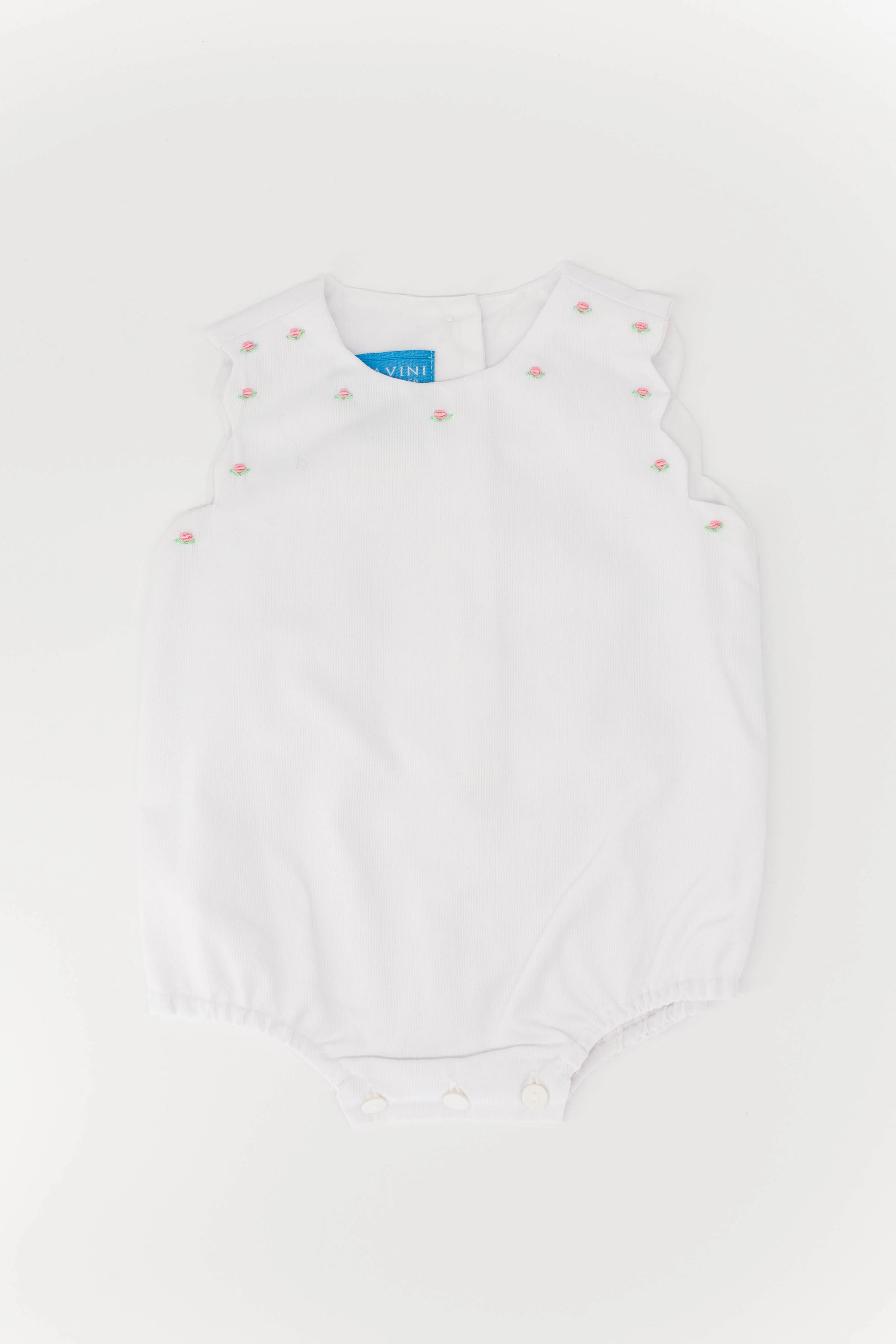 ANAVINI : PAULINE - WHITE PIQUE GIRL’S BUBBLE W/SCALLOPED BORDES