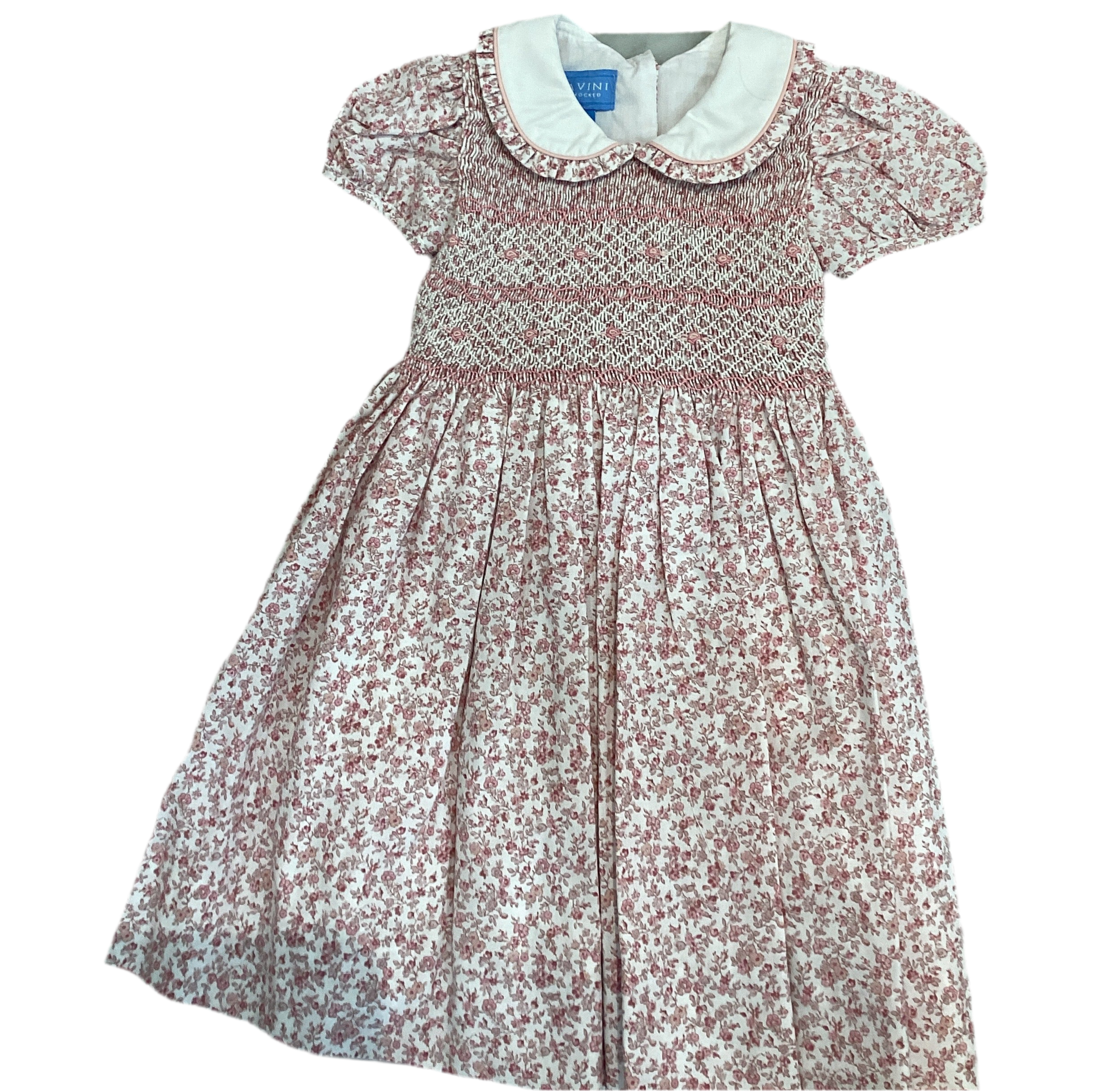 AVANINI: PINK ROSES LIBERTY FLORAL TWILL DRESS FULL SMOCKED