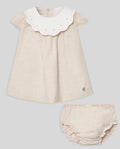 PAZ RODRIGUEZ: “LINO” Ecru and White Linen Dress with Bloomers