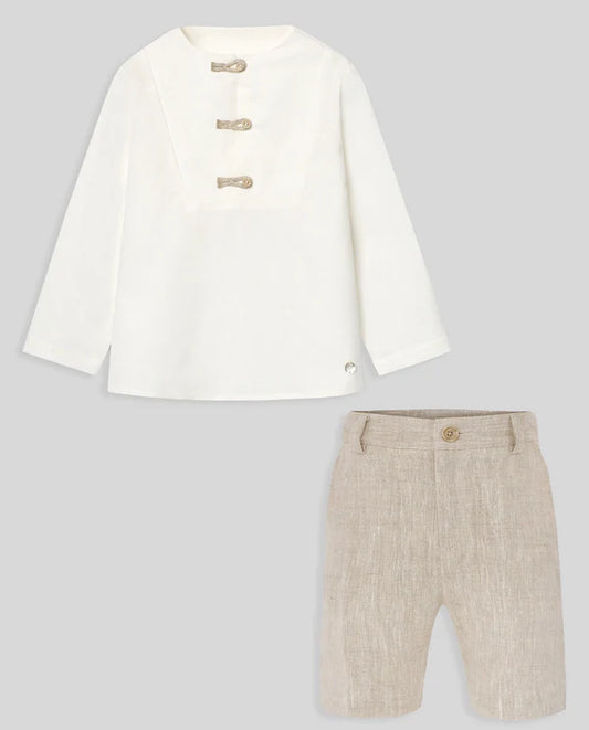 PAZ RODRIGUEZ: “CEREMONIA” Tan/Cream Pant Short Set
