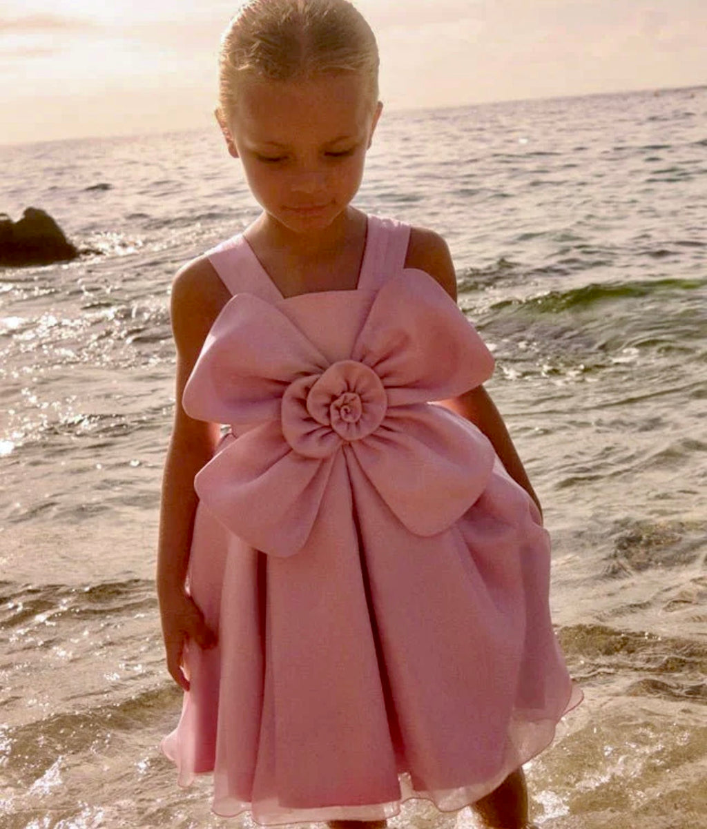 ABEL & LULA : Pink Organza Floral Bow Dress