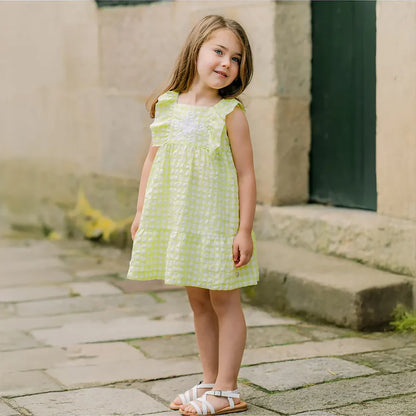 PAZ RODRIGUEZ: “PEONZA” Fluor Yellow Gingham Pattern Dress
