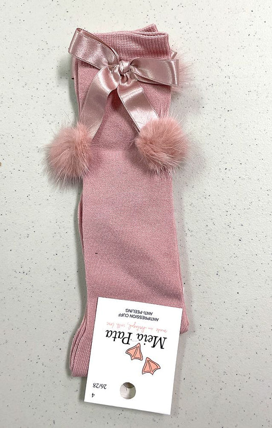 MEIA PATA : PLAIN KNEESOCKS WITH CHANEL VELVET OLD PINK