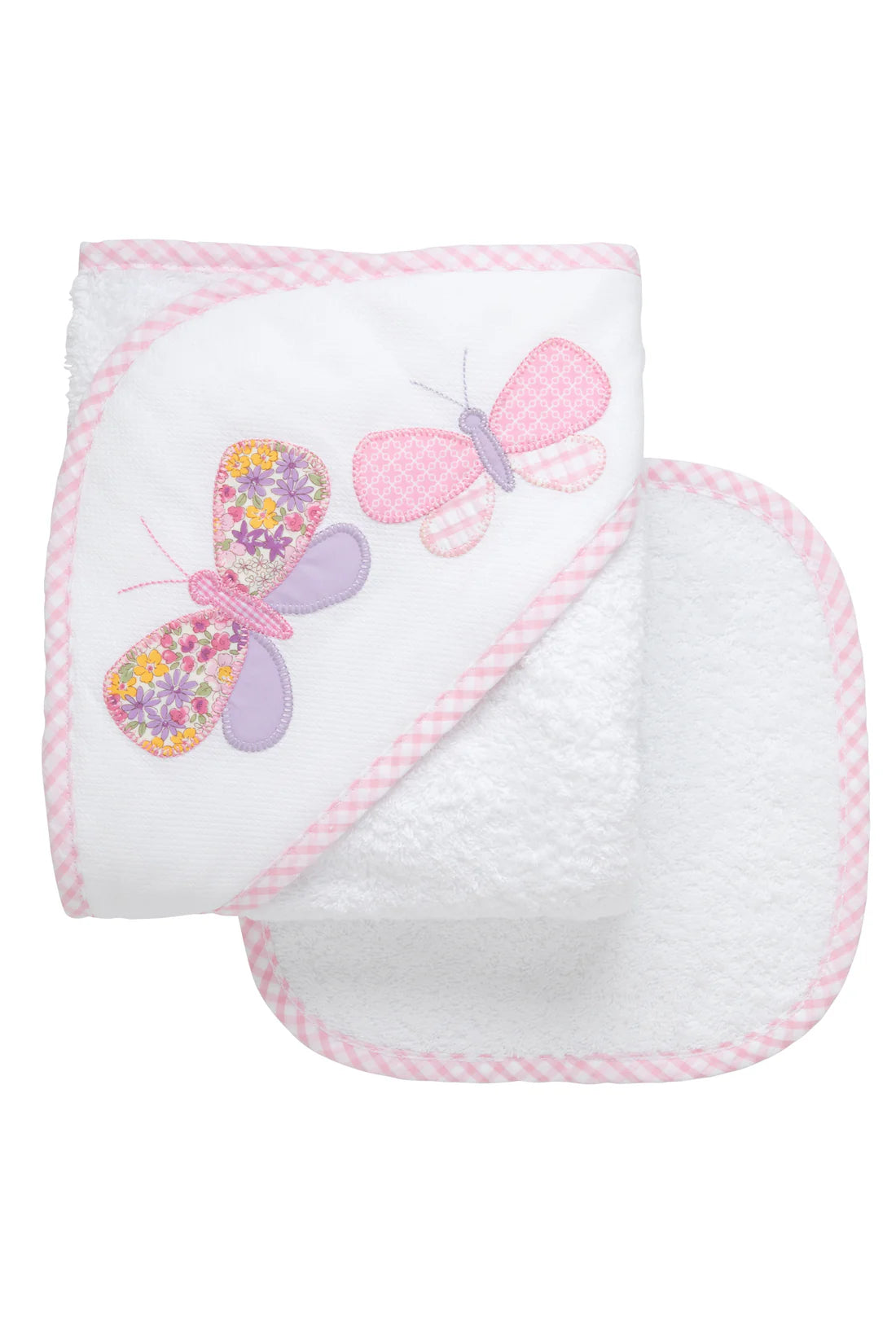 3 MARTHA'S : Butterfly Applique Hooded Towel & Washcloth Set