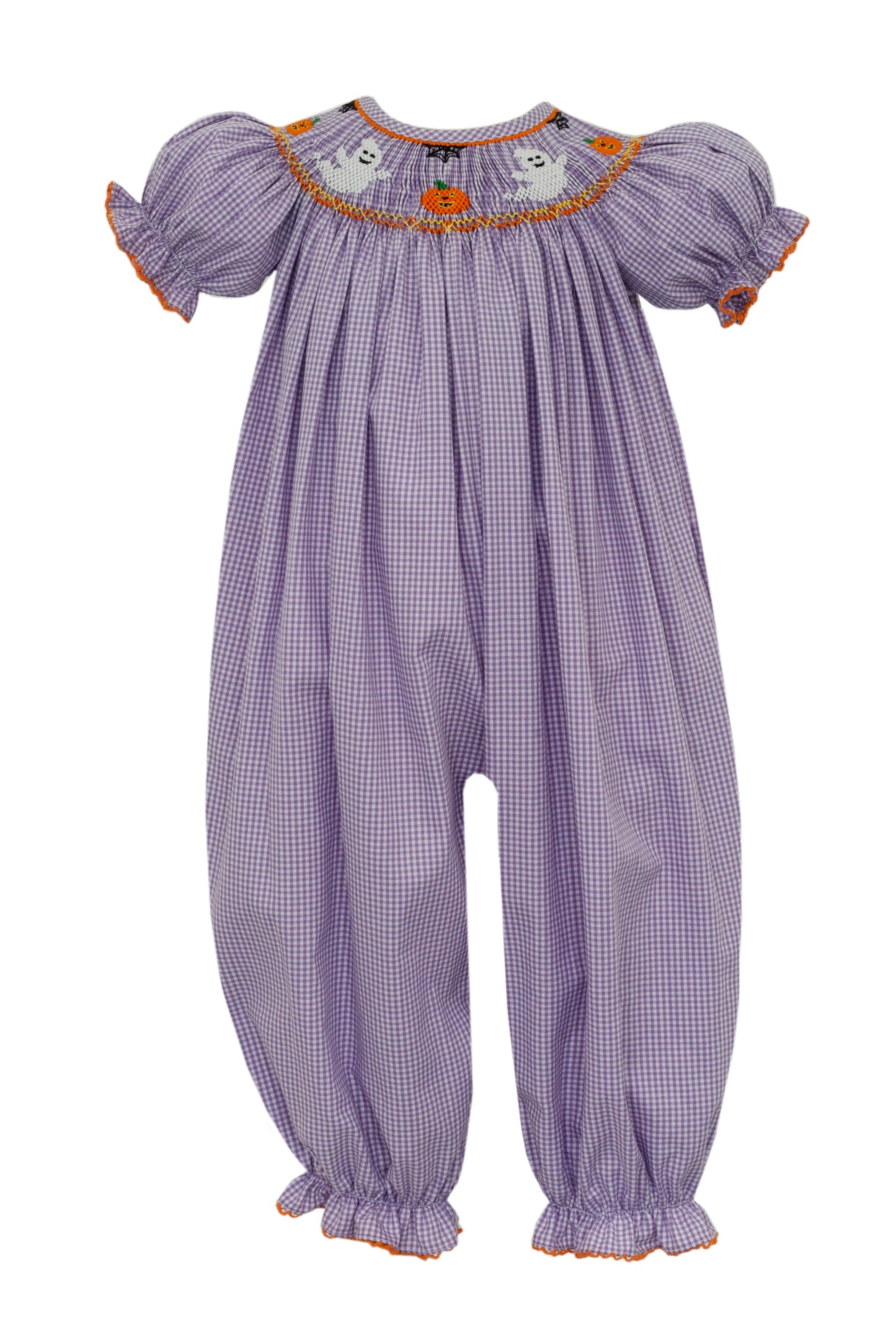 PETIT BEBE: PURPLE GINGHAM LONG BISHOP BUBBLE